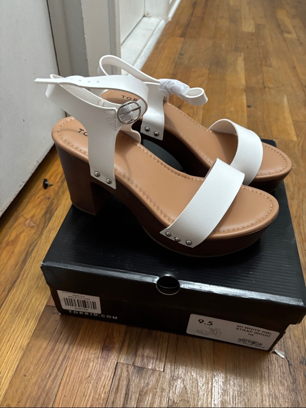 torrid White Strap Platform Sandals with Brown Block Heel